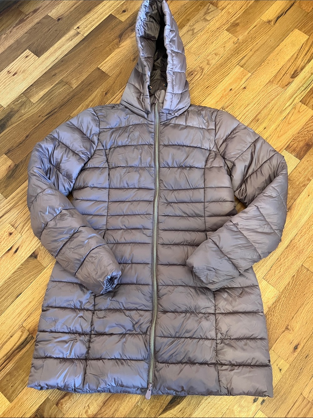 SAVE THE DUCK Taupe Hooded Quilted Puffer Jacket